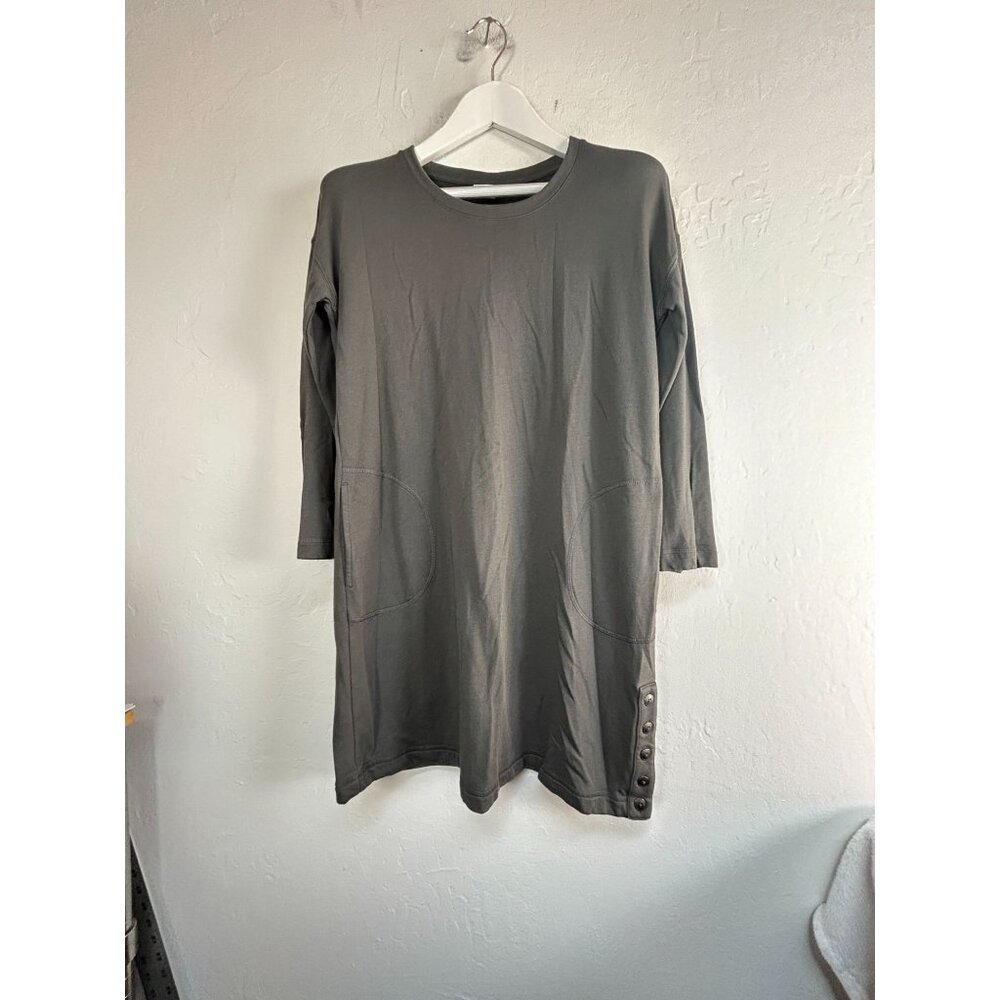 J. Jill Womens Petite Medium Gray Tunic Dress Pockets Button Details Casual